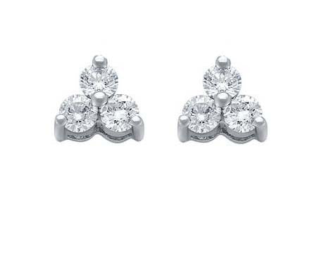 2.00 CTW Three Stone Diamond Earrings 14K White Gold