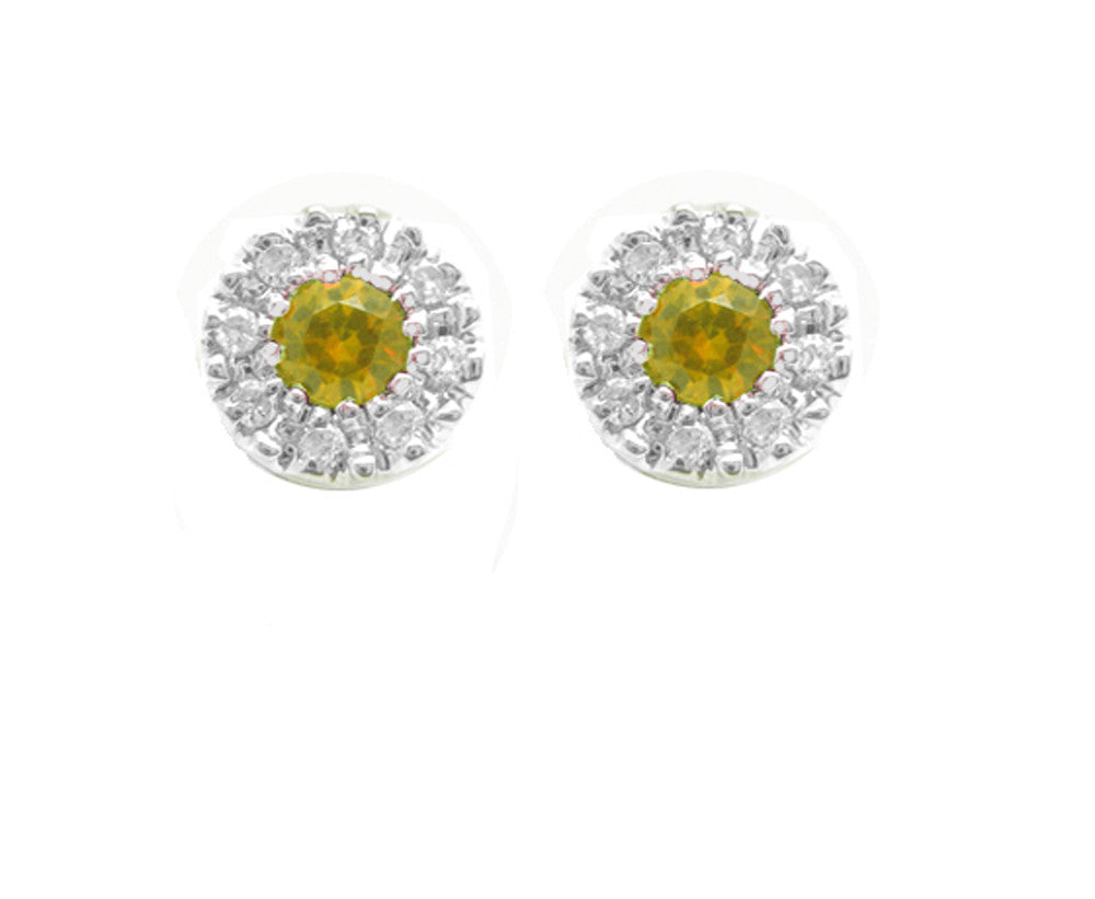 0.56 CTW 14K White Gold Citrine and Diamond Stud Earrings