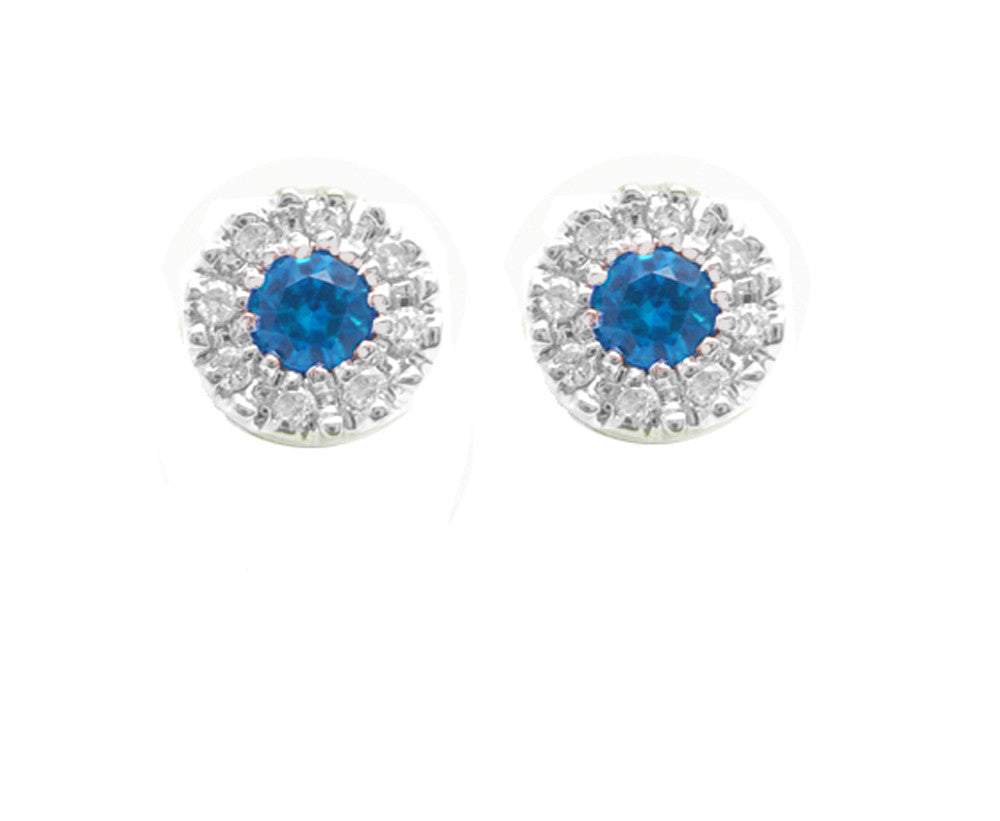 0.56 CTW 14K White Gold Blue Topaz and Diamond Stud Earrings