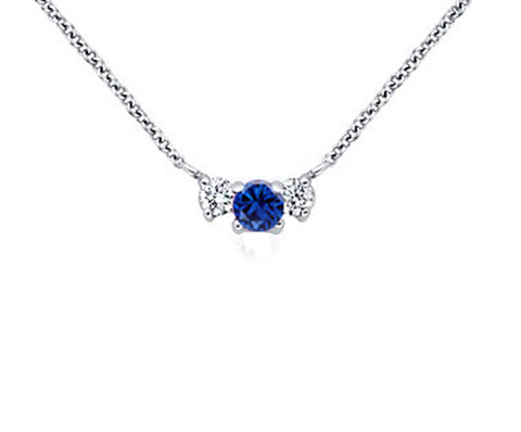 0.55CTW 14K White Diamond and Blue Sapphire Gem Three Stone Necklace/Pendant