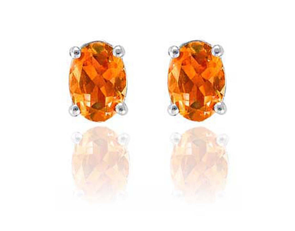 14k White Gold Citrine Gemstone Stud Earrings