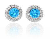 2.70CTW 14K White Gold Blue Topaz /Diamonds Stud Earrings
