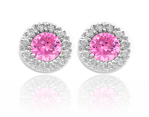 2.70CTW 14K White Gold Pink Topaz Gemstone and Diamonds Stud Earrings