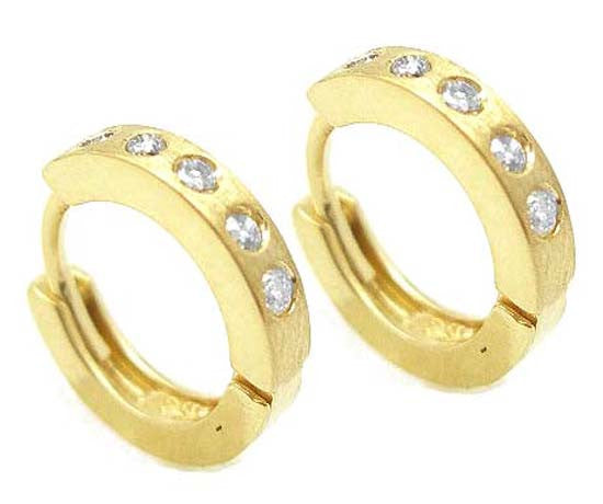 14K Yellow Gold Burnish Set Childrens Huggies Diamond Earrings