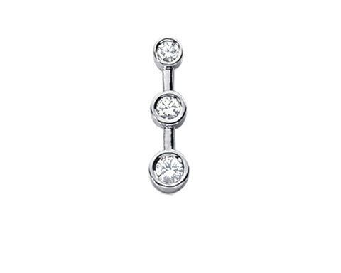 14K White gold Diamond  3-Stone Pendant / Necklace
