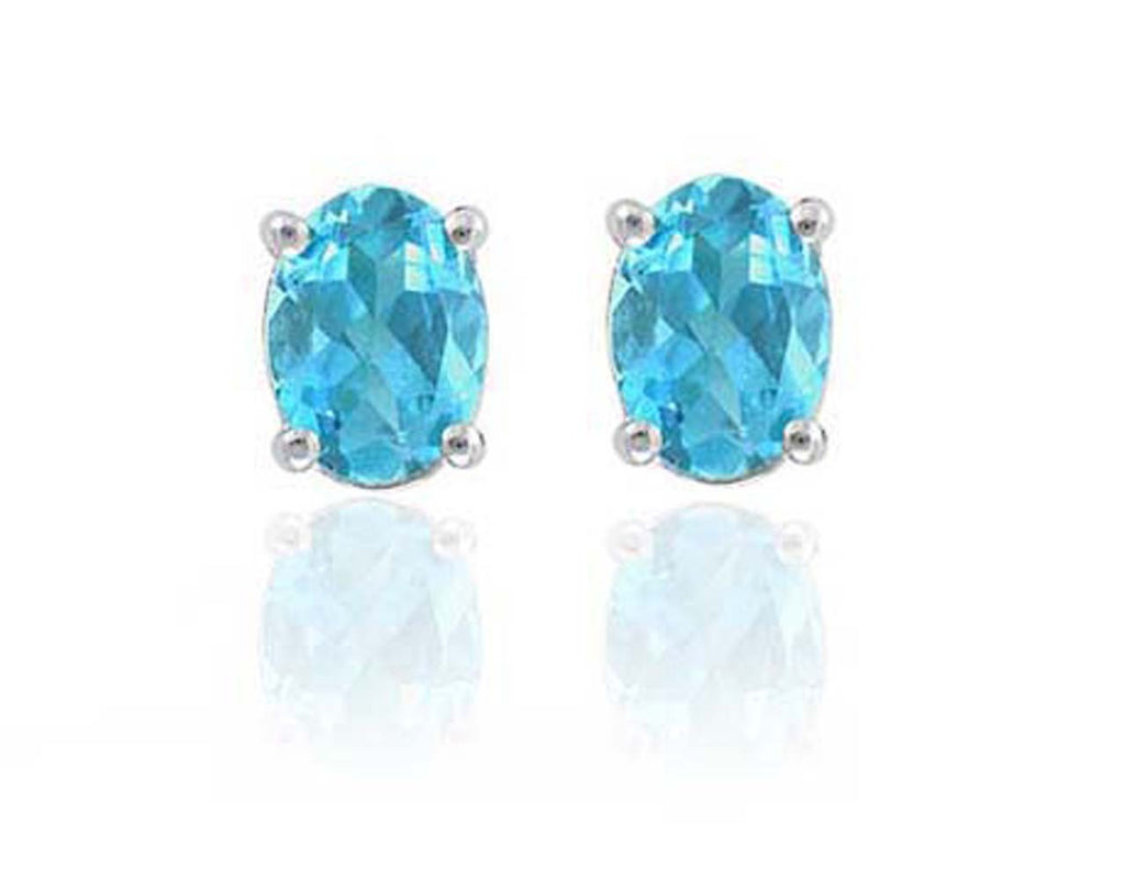 14k White Gold Blue Topaz Gemstone Stud Earrings