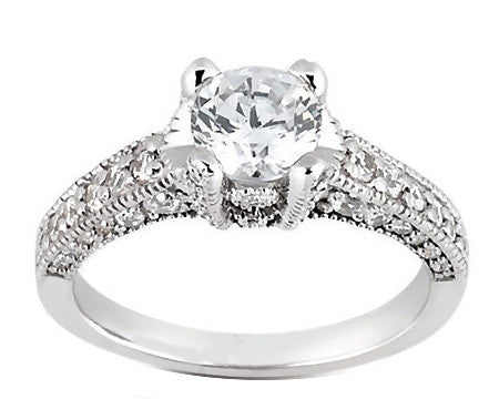 1.07CTW Solitaire Accent  Diamond Engagement Ring 14K White Gold