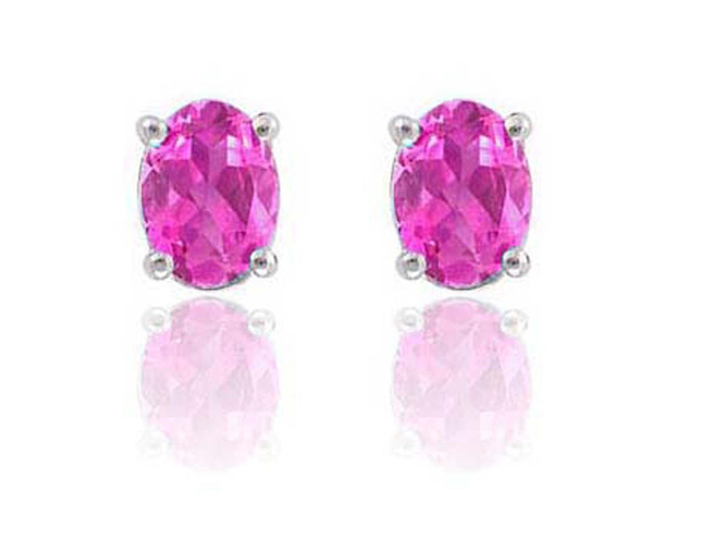 14k White Gold Pink Topaz Gemstone Stud Earrings